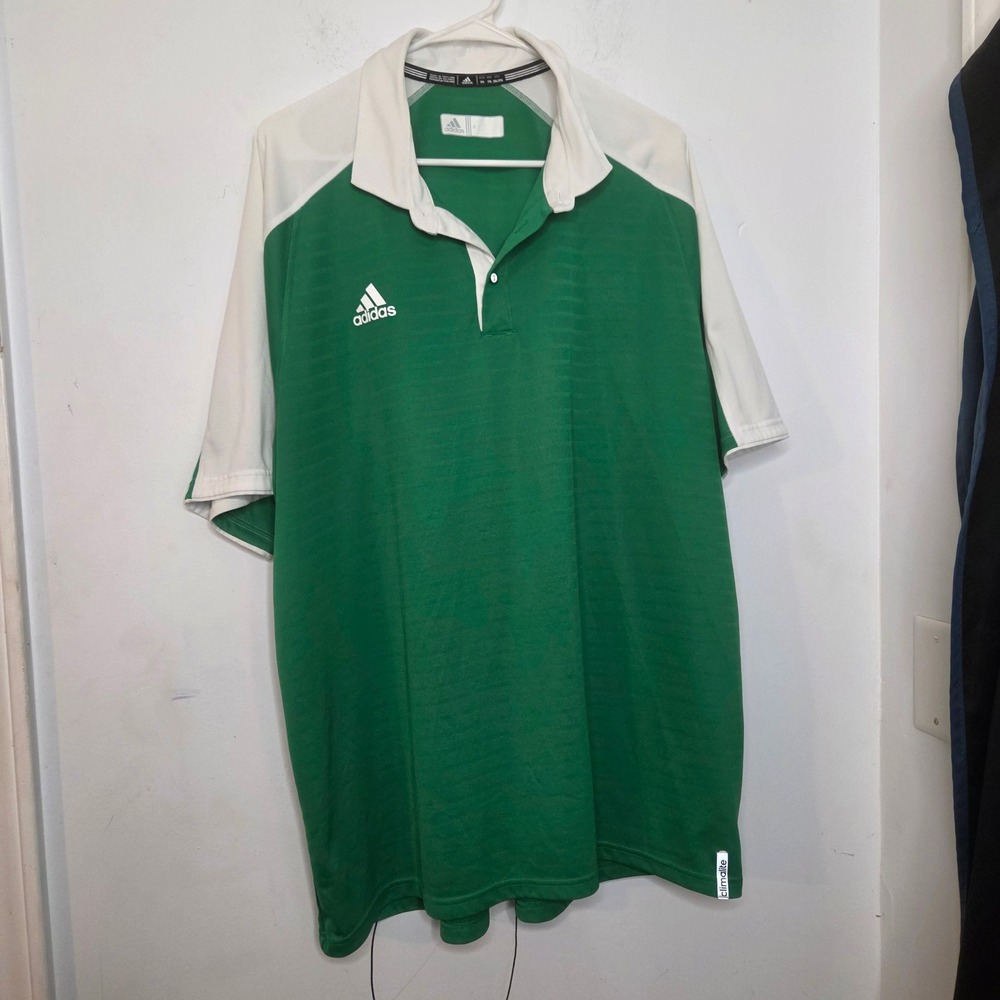Adidas Climalite‎ Mens 2XL Green White Short Sleeve Athletic Polo Shirt